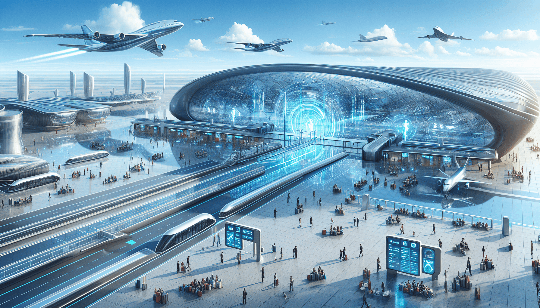 Aeropuerto futurista con aviones